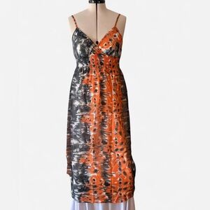 Cotton Express Vibrant Orange and Black Midi Dress